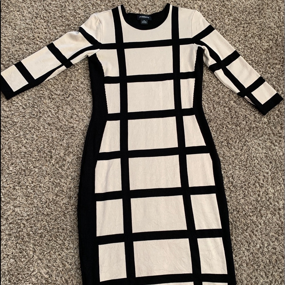 Cream and black midi dress
